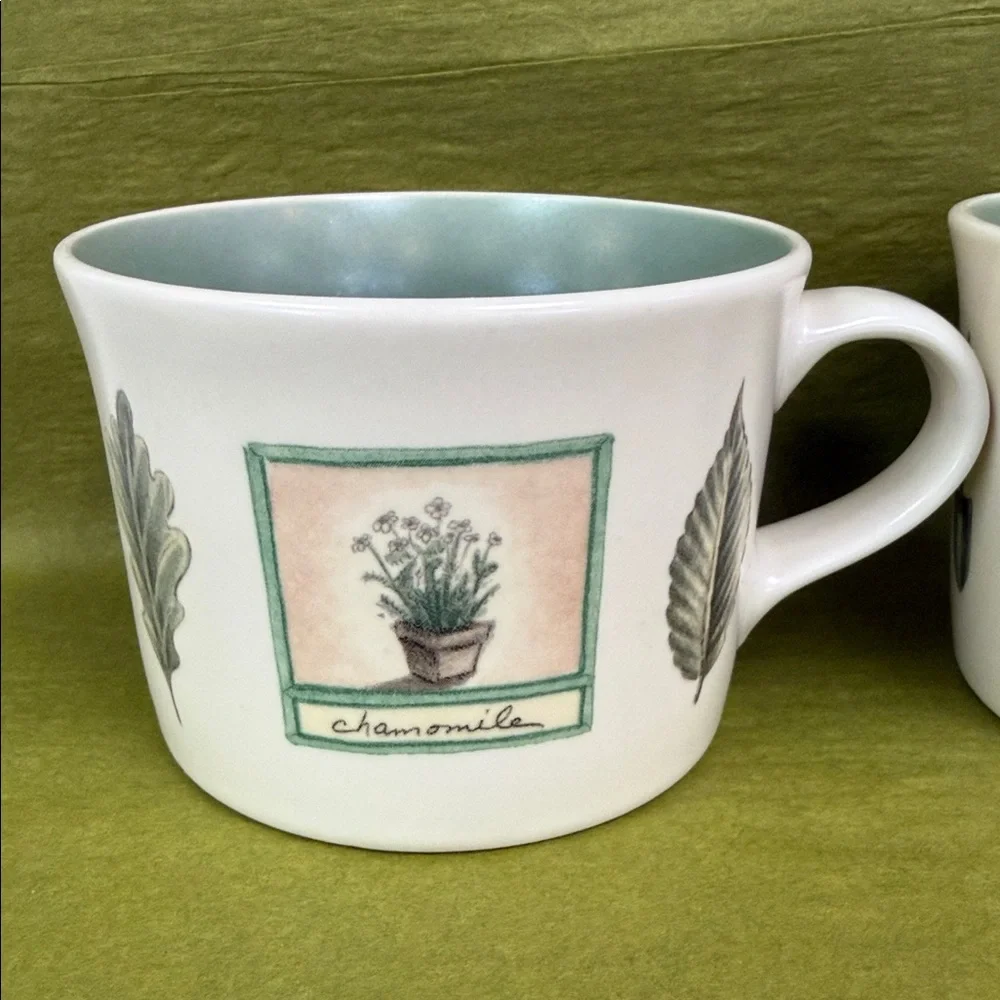 Vintage Pfaltzgraff Naturewood 12oz Coffee Mugs Botanical Herb Design Set of 3